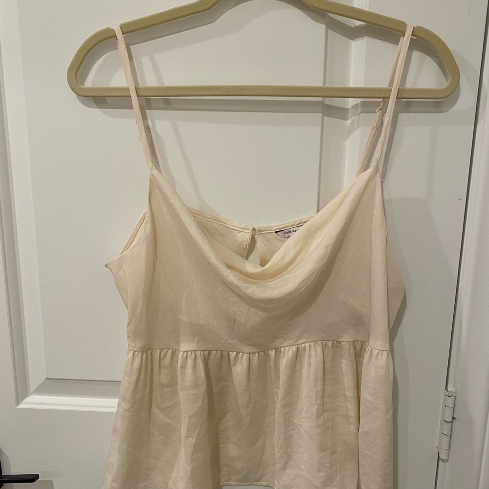 American Eagle Cream Babydoll Style Satin Top